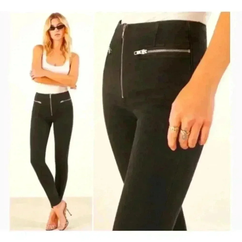 Reformation Black Stone Washed Niki Zipper Jeans Argentine Wash Stretch Size 29